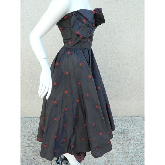 CEIL‎ CHAPMAN  Pinup Dress Blue Red Cherries Vintage Rockabilty Size Small - Picture 11 of 13